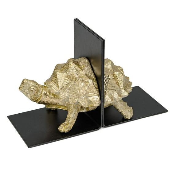 Gild Design House Gold Tortoise Polystone and Metal Bookends, Set of 2