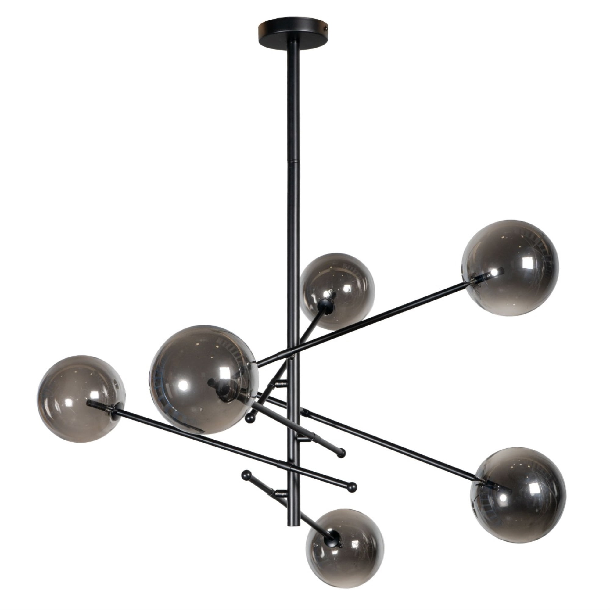 Mid-Century Modern Black Sputnik Chandelier with Smoked Glass Globes