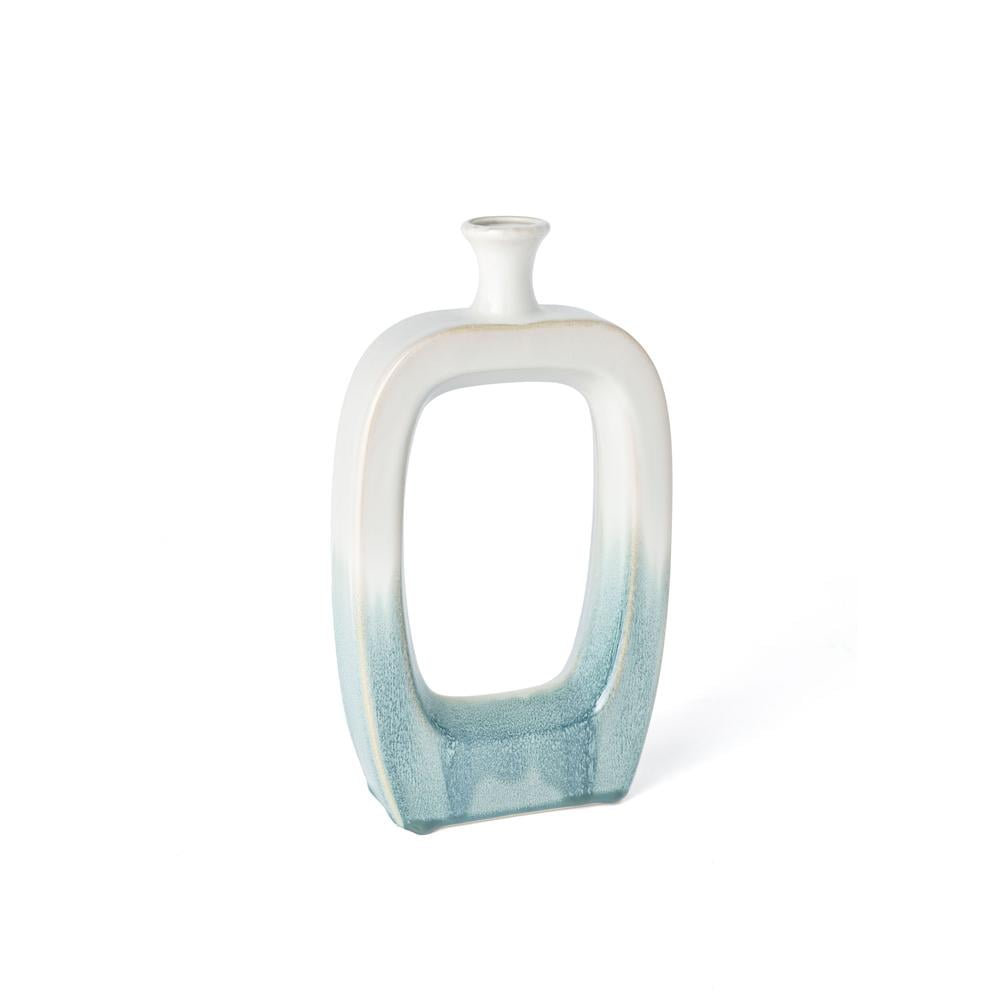 Coastal Elegance Two-Tone Green and White Ceramic Table Vase