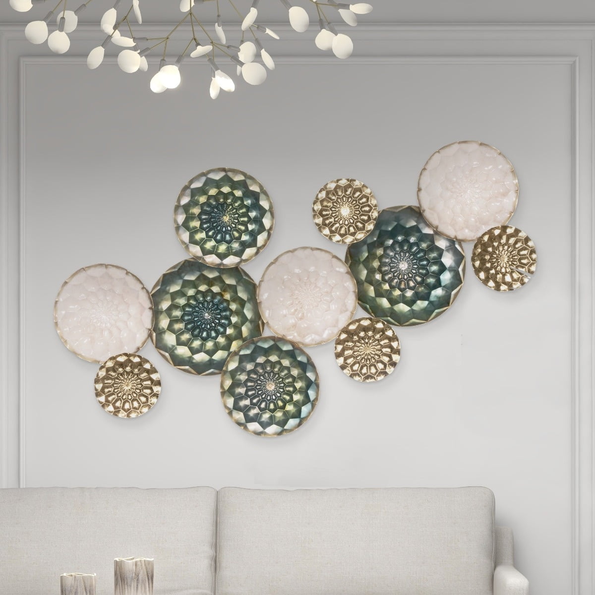 Pilar Teal Gold and Cream Metal Wall Sculpture
