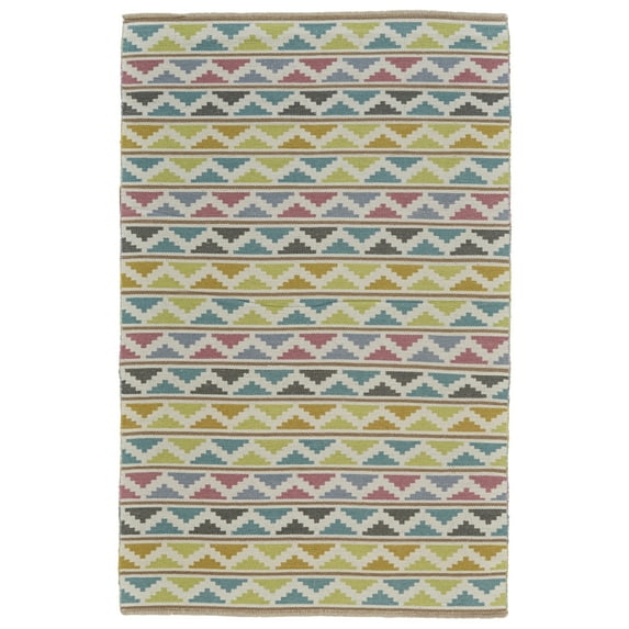 Gilda Handmade Geometric Wool Rug, Lime Green/Turquoise, 2ft x 3ft Accent Rug