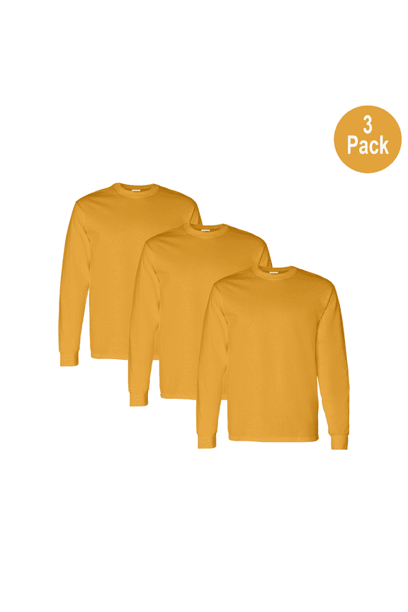 Gilda Men's Heavy Cotton Long Sleeve T-Shirt, Crew Neck Classic Fit Bulk Tee, Gold, Size M, 3 Pack