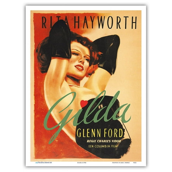 Gilda - Starring Rita Hayworth and Glenn Ford - Vintage Film Movie Poster c.1946 - Master Art Print (Unframed) 9in x 12in