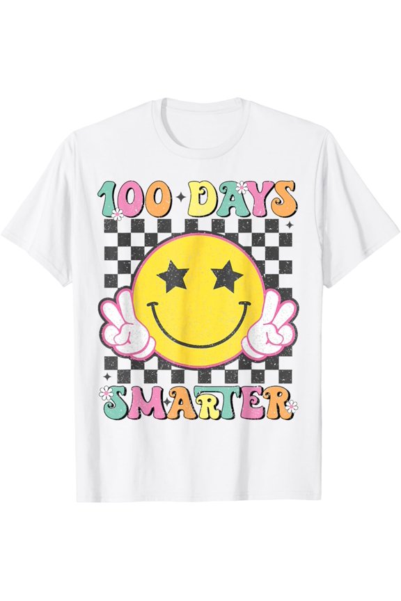 100 Days Smarter Smile Face 100Th Day Of School Teacher T-Shirt Gift For Men Women Unisex Tee