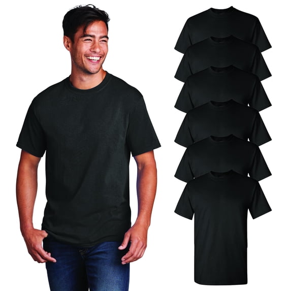 Gildan- 100% Heavy Cotton T-Shirt for Men | 5.3 oz, Classic Width, Rib Collar, Men's Short Sleeve Tee | Color -Black, 6 Pack Bulk Tees | Size- 5X-Large