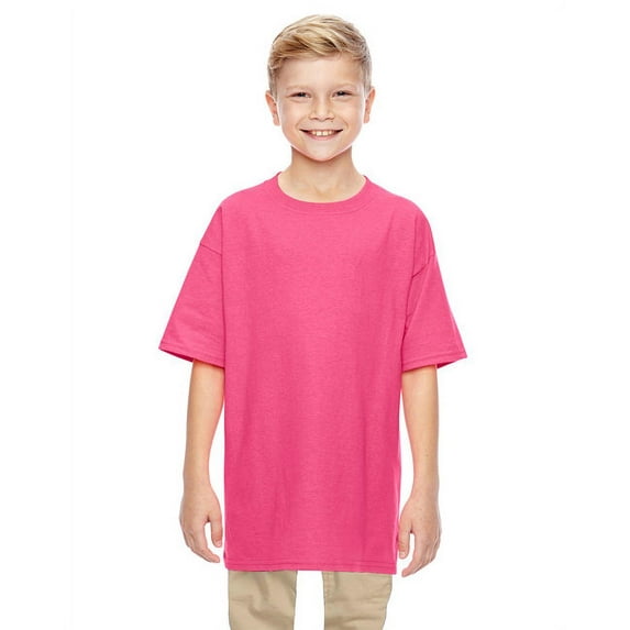 Gildan 3 Pack Youth Boys Heavy Cotton Safety Pink T-Shirt, XL