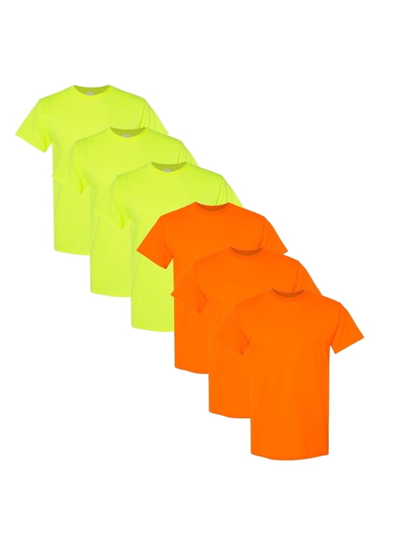 6 Pack High Visibility Short-Sleeve Work Shirt, Hi Vis Mix Color Reflective T-Shirt, Orange, Green, XL