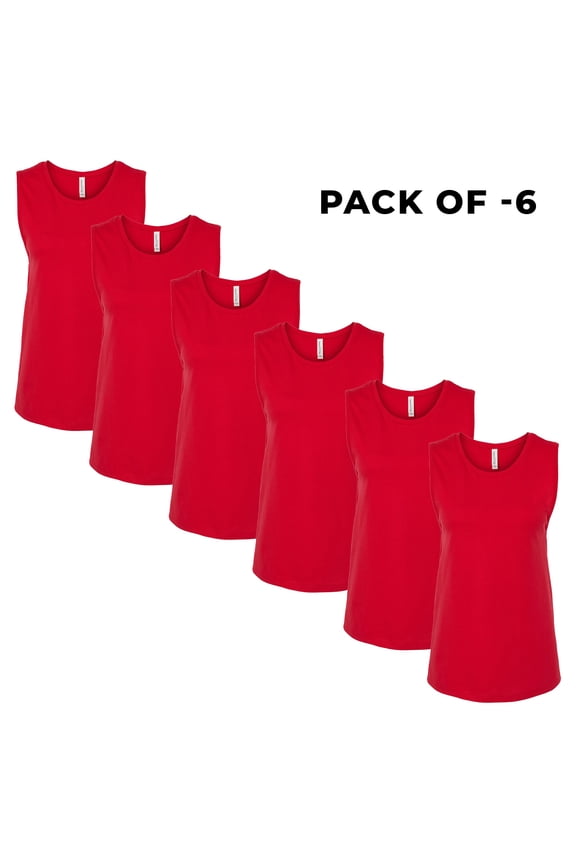 - Jersey Muscle Tank, Women's Relaxed-Fit Sleeveless Muscle Tank Top, Red Crew Neck Muscle T-Shirt, 4.2 oz, Size-M, 6-Pack