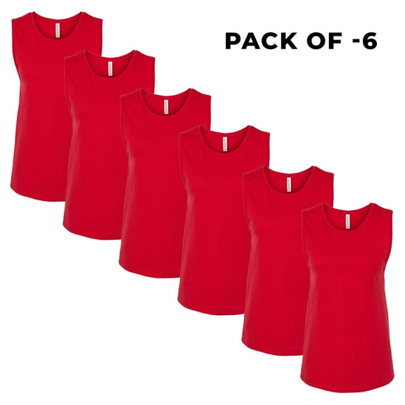 CROWN CRAZE - 6 Pack Tank Top for Women Made with 4.5 Oz 100% Cotton | Sleeveless Red Color Tank - S Size