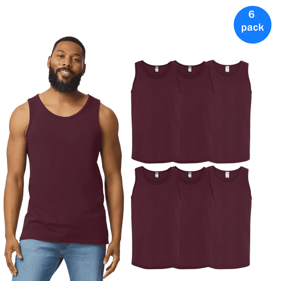 Gildan Heavy Cotton Tank Top, Men's Durable Sleeveless Classic Style Casual Wear Top, Maroon, 6 Pack, S