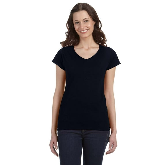 GILDAN G64VL LADIES' SOFTSTYLE 4.5 OZ. FITTED V-NECK T-SHIRT, Black, S, Pack Of 6, Tshirts for Women