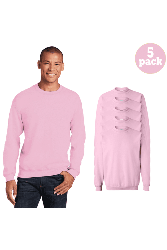 Adult Heavy Blend Crewneck Sweatshirt, Long Sleeve Winter Warm Bulk 5 Pack, Light Pink, 3XL