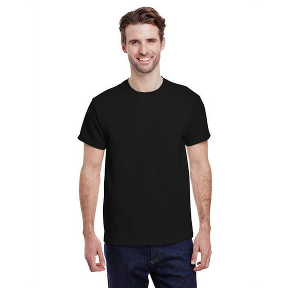 Gildan Short Sleeve T-Shirt for Men, Heavy Cotton Crewneck Classic Shirt, Black Tee, L