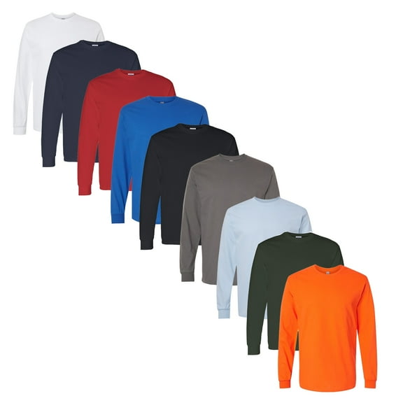 Gildan - Adult Long Sleeve T-Shirt | 100% Heavy Cotton Assorted Color Crewneck Tee, 5.3 oz Casual Full Sleeve Shirt for Men, Pack-9 Size 3XL