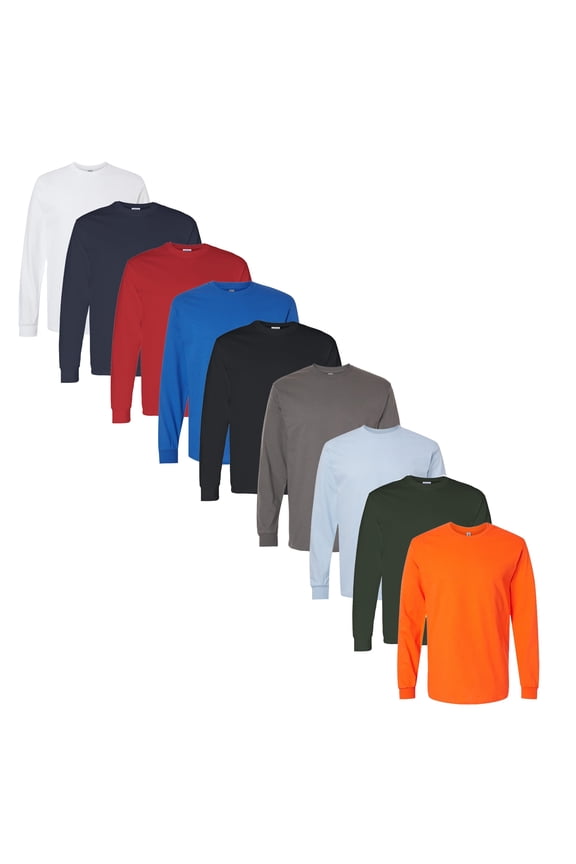 - Adult Long Sleeve T-Shirt | 100% Heavy Cotton Assorted Color Crewneck Tee, 5.3 oz Casual Full Sleeve Shirt for Men, Pack-9 Size L