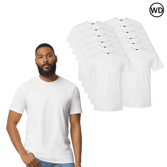 Gildan Adult Men Softstyle Lightweight Short Sleeve Cotton T-Shirt, White, Pack of 12, M