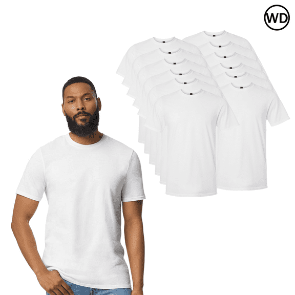 Gildan Adult Men Softstyle Lightweight Short Sleeve Cotton T-Shirt, White, Pack of 12, S