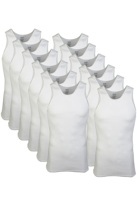 Adult Men's 12-Pack Premium Cotton Ribbed White A-Shirt, Sizes S-2XL, 12-Pack
