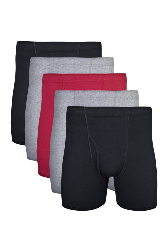 Adult Men's Boxer Briefs With Covered Waistband, 5-Pack, Sizes S-2XL, 6" Inseam