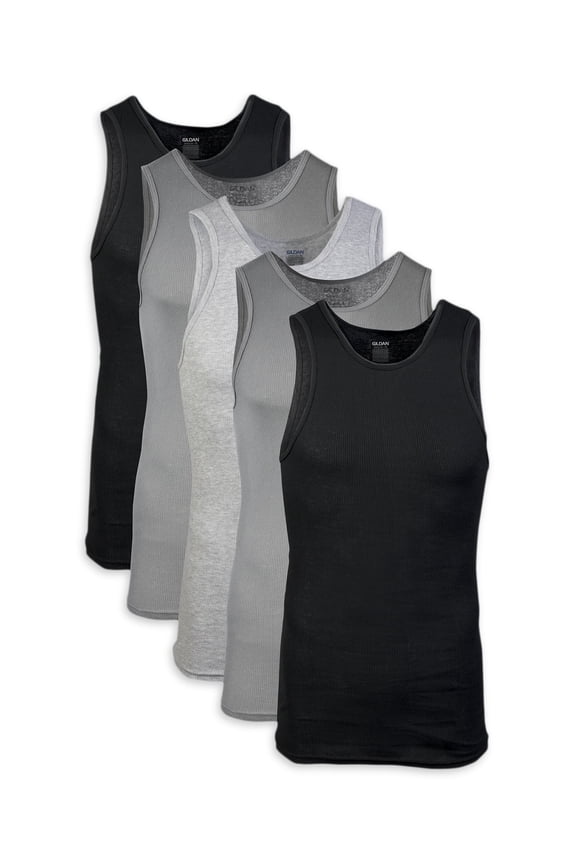 Adult Men's Cotton Ribbed Assorted Color A-Shirt, 5-Pack, Sizes S-2XL