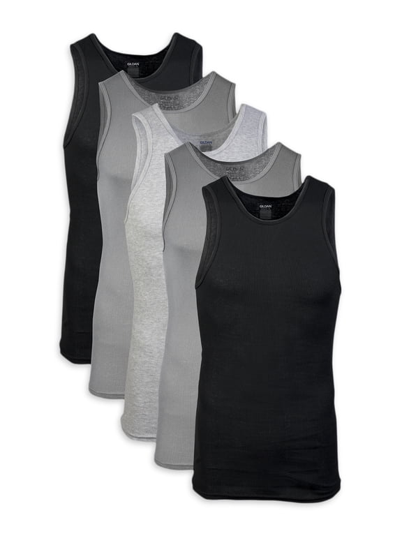 Adult Men's Cotton Ribbed Assorted Color A-Shirt, 5-Pack, Sizes S-2XL