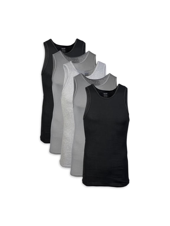Adult Men's Cotton Ribbed Assorted Color A-Shirt, 5-Pack, Sizes S-2XL