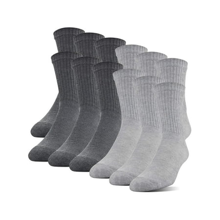 Gildan Adult Men's Half Cushion Terry Foot Bed Mid-Crew Casual Socks, OS One Size 12-Pack