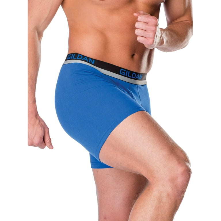 Gildan Adult Men's Performance Cotton Regular Leg Blue Boxer Briefs,  3-Pack, Sizes S-2XL 