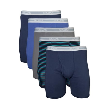 Gildan Men's Regular Leg Boxer Briefs, 5-Pack, Navy/Charcoal/Stripe/Royal, X-Large