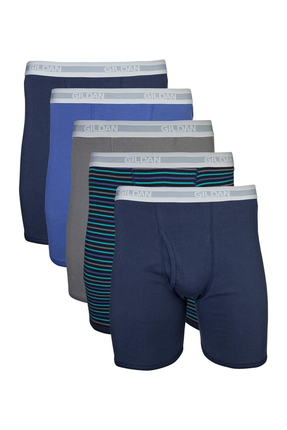 Men's Regular Leg Boxer Briefs, 5-Pack, Navy/Charcoal/Stripe/Royal, Large