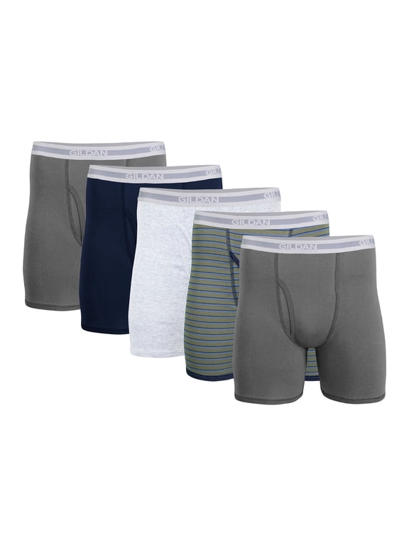 Men's Regular Leg Boxer Briefs, 5-Pack, Large, Charcoal, Navy, Sport Grey Heather, Military Stripe
