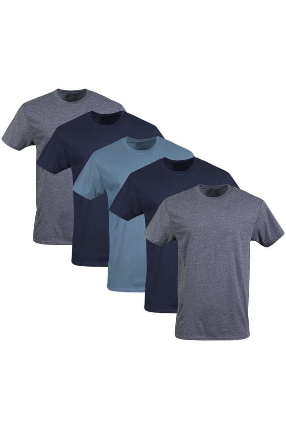 Mens Short Sleeve Crew T-Shirts Assorted Color T-Shirt up to 2XL, 5-Pack, X-Large, Navy, Heather Navy, Indigo Blue