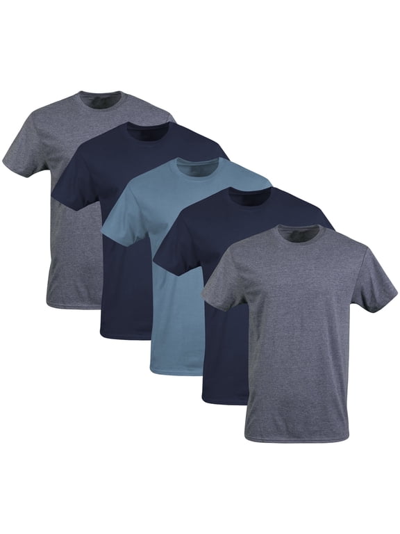 Mens Short Sleeve Crew T-Shirts Assorted Color T-Shirt up to 2XL, 5-Pack, Large, Navy, Heather Navy, Indigo Blue