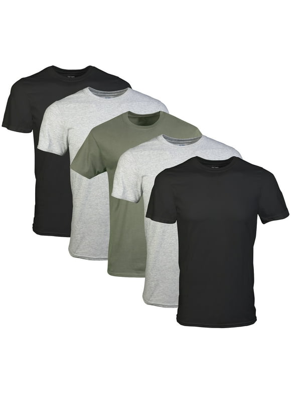 Mens Short Sleeve Crew T-Shirts Assorted Color T-Shirt up to 2XL, 5-Pack, 2X-Large, Black, Sport Grey, Military Green