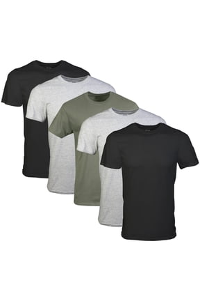Mens Short Sleeve Crew T-Shirts Assorted Color T-Shirt up to 2XL, 5-Pack, 2X-Large, Black, Sport Grey, Military Green