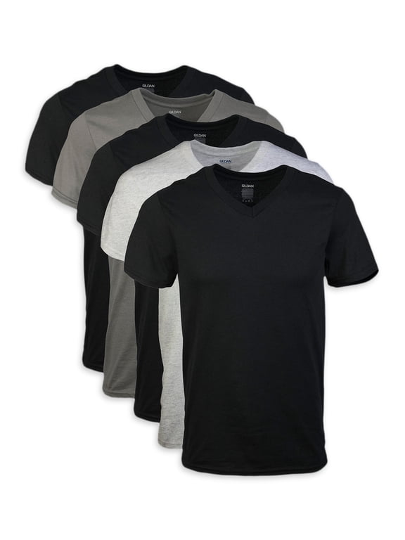 Men's Short Sleeve V-neck T-Shirts Assorted Color T-shirt up to 2XL, 5-pack, Black, Sport Grey, Charcoal, Military Green, Small