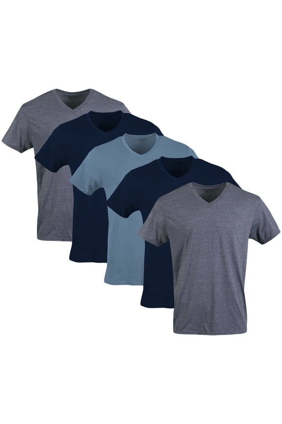 Men's Short Sleeve V-neck T-Shirts Assorted Color T-shirt up to 2XL, 5-pack, Black, Sport Grey, Charcoal, Military Green, 2X-Large