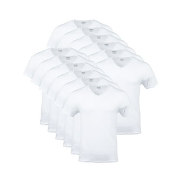 Gildan Adult Men's Short Sleeve V-Neck White T-Shirt, 12-Pack, Sizes S-2XL