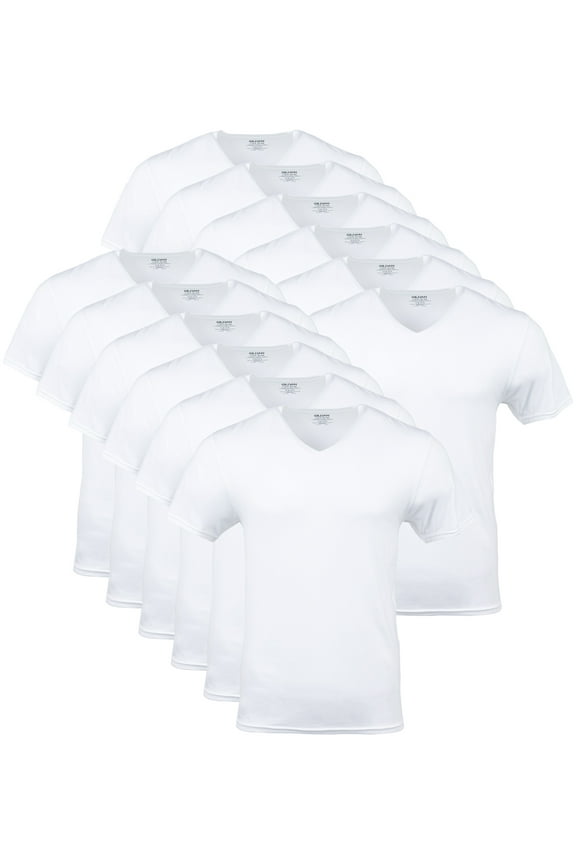 Adult Men's Short Sleeve V-Neck White T-Shirt, 12-Pack, Sizes S-2XL