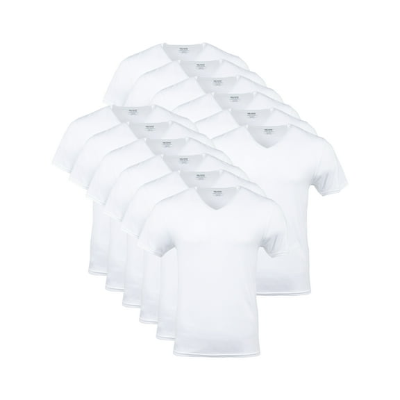 Gildan Adult Men's Short Sleeve V-Neck White T-Shirt, 12-Pack, Sizes S-2XL