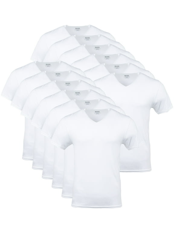 Adult Men's Short Sleeve V-Neck White T-Shirt, 12-Pack, Sizes S-2XL