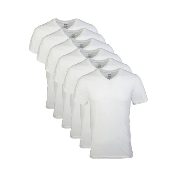 Gildan Men's V-Neck T-Shirts, 6-Pack, White, Medium