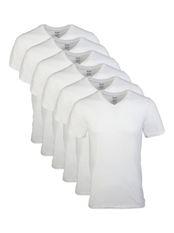 Men's V-Neck T-Shirts, 6-Pack, White, Medium