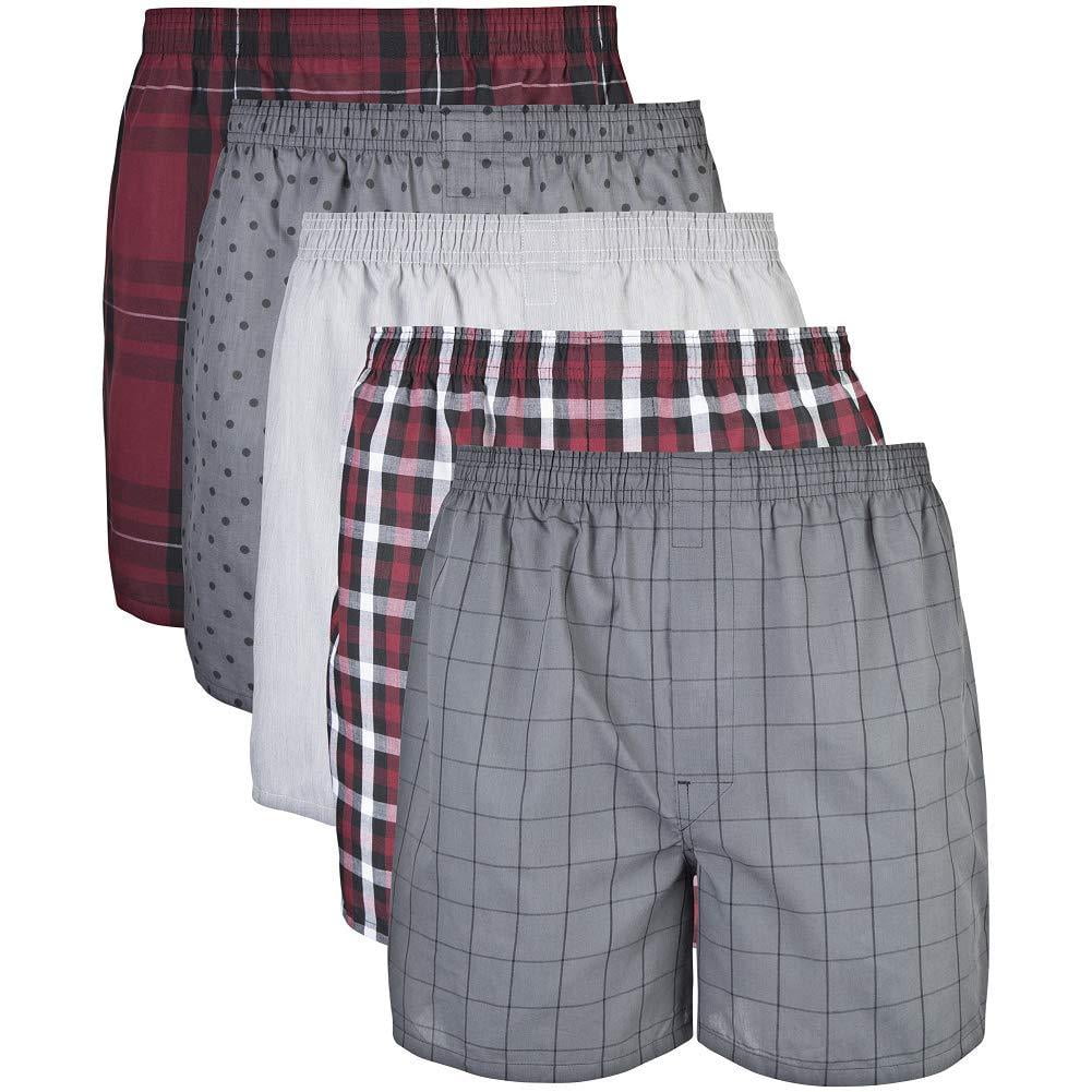 Gildan Adult Men's Woven Boxer Underwear, 5-Pack, Sizes S-2XL, 4.5 Inseam  