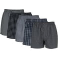 thumbnail image 1 of Gildan Men's Tag Free Woven Boxers, 5-Pack, Black, MD, 1 of 8