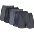thumbnail image 1 of Gildan Men's Tag Free Woven Boxers, 5-Pack, Black, L, 1 of 8