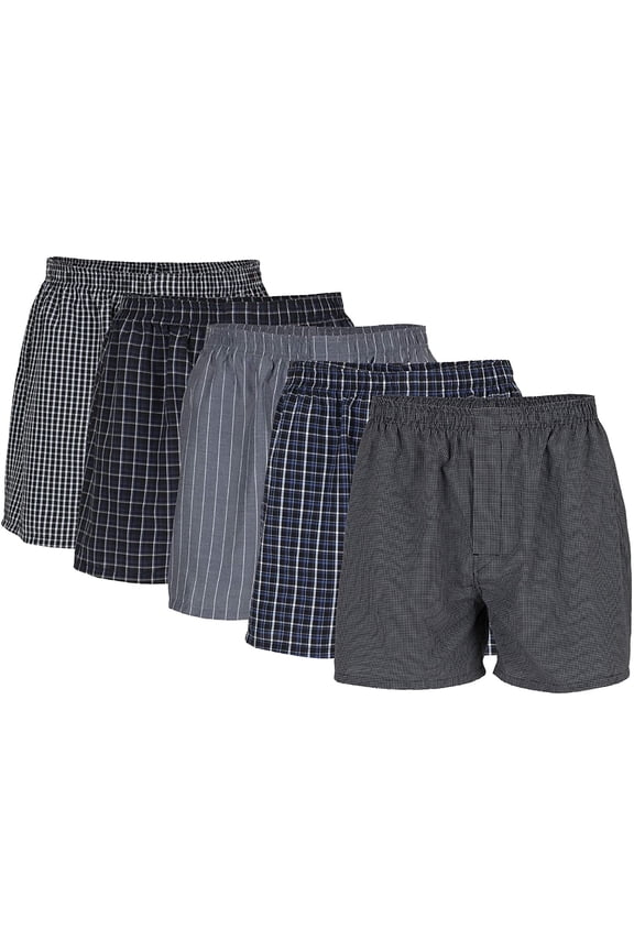 Men's Tag Free Woven Boxers, 5-Pack, Black, L