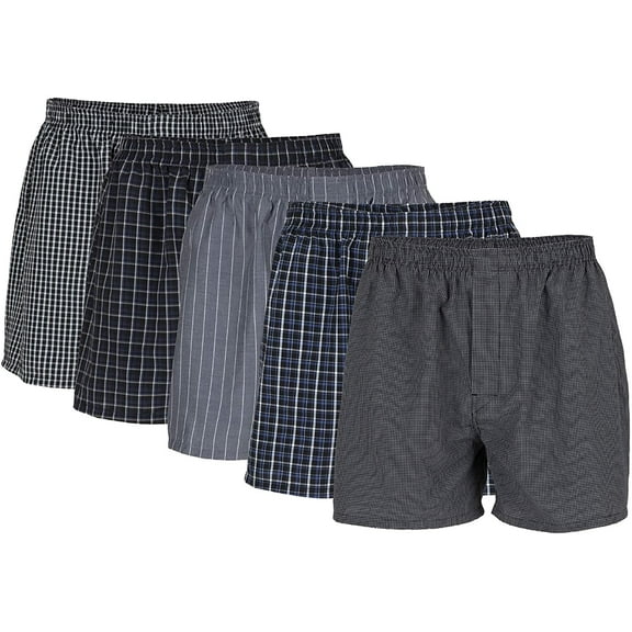 Gildan Men's Tag Free Woven Boxers, 5-Pack, Black, L