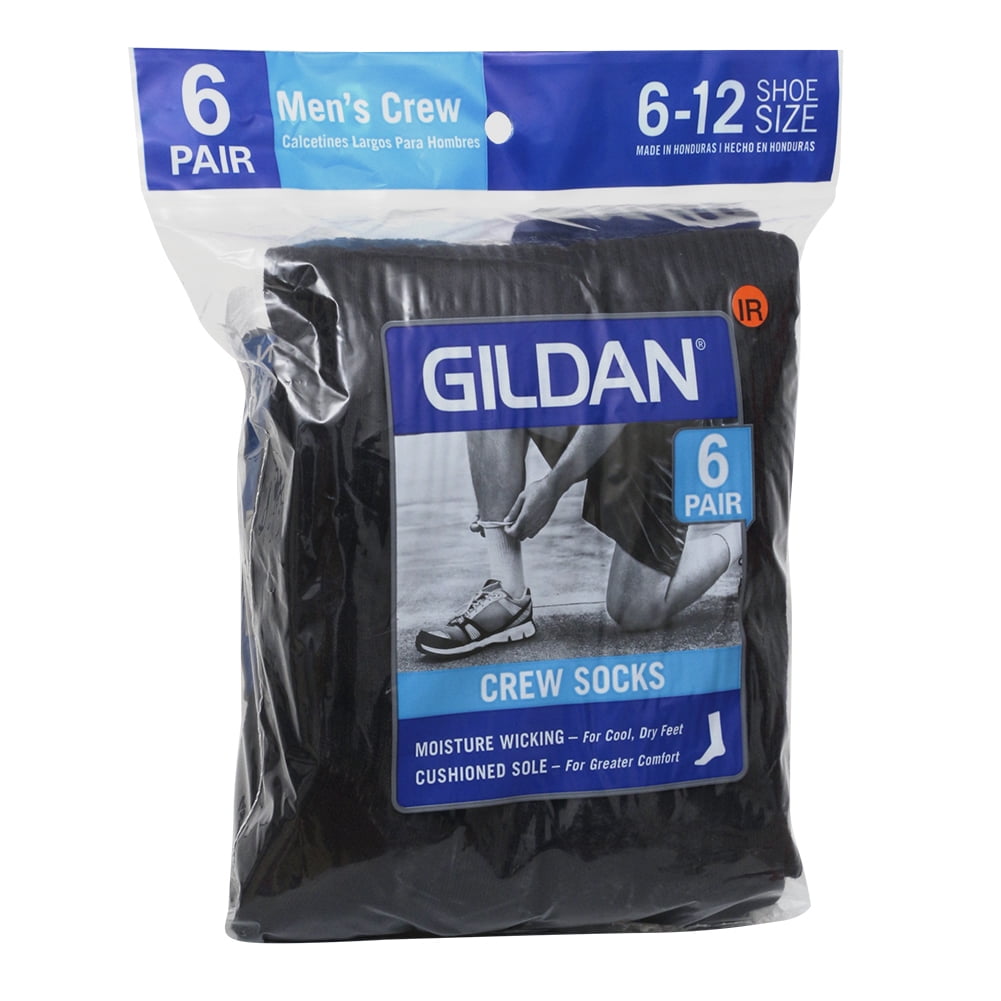 Gildan Adult Platinum Men's 6 Pack Moisture Wicking Crew Socks