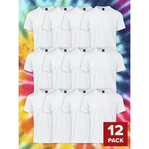 Gildan Adult Short Sleeve Crew T-Shirt 12-Pack – White Cotton Classic Fit Blank Tees for Tie Dye & DIY Crafts, Available in Sizes S–2XL